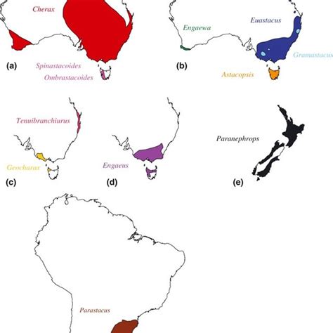 Distribution map of: Australian freshwater crayfish: (a) Cherax ...