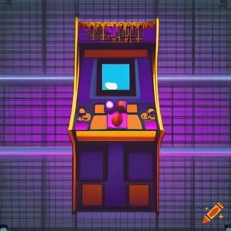 Synthwave-style arcade machine on neon grid background on Craiyon