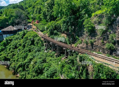 Death Railway bridge, Siam Burma Railway, in Kanchanaburi, Thailand ...