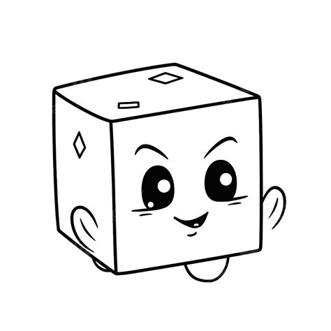 Cartoon Style Cube With A Simple And Cute Face Outline Sketch Drawing Vector, Cube Drawing, Cube ...