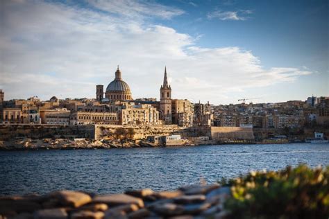 Valletta, Malta: Skyline from Marsans Harbour at Sunset Stock Image - Image of house, country ...