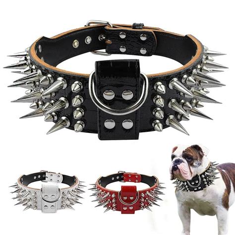 Adjustable Spiked Studded Rivet Dog Collars Leather Bulldog Pitbull Big ...