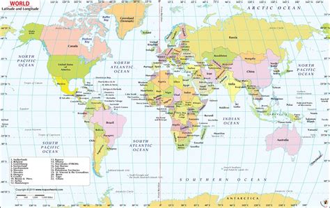 Physical World Map With Latitude And Longitude