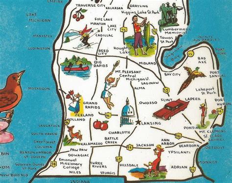 Vintage Michigan History Heritage Travel & Tourism Collectible Map Card ...