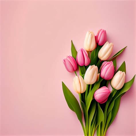 Premium Photo | A bunch of pink and white tulips on a pink background ...