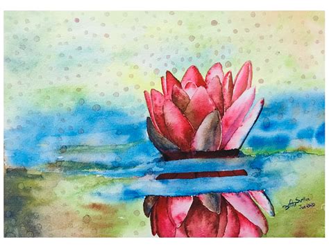 Lotus in Pond | Water Color Painting | Exotic India Art