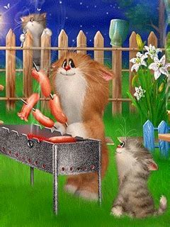 Барбекю - анимация на телефон №986981 | Иллюстрации кот, Глупые кошки, Иллюстрации кошек