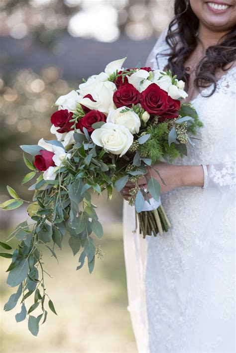 A romantic red, white and green wedding bouquet - Venue: Shirley Acres Green Wedding Bouquet ...