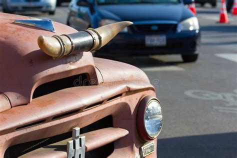 Cow Horns on the Front of an Old Truck Editorial Image - Image of orange, steer: 76967675