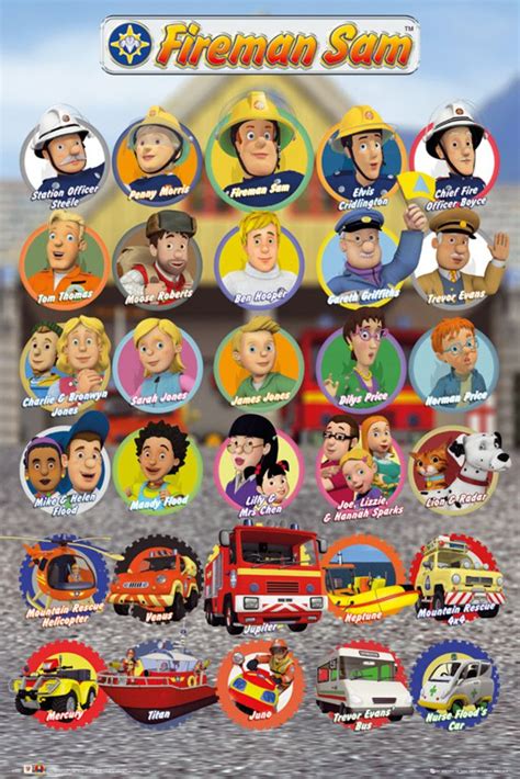 Fireman Sam Characters - Official Poster | Fireman sam, Fireman ...