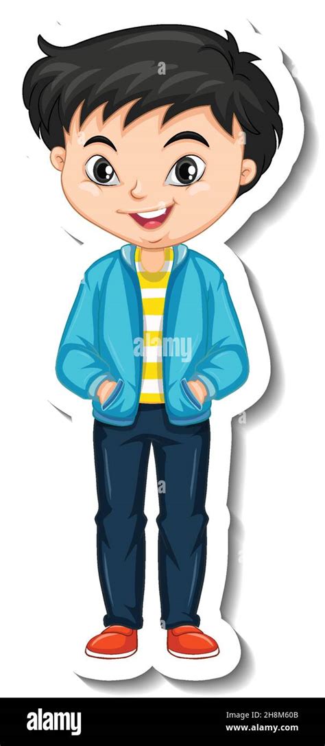 Asian boy wearing jacket cartoon character sticker illustration Stock ...