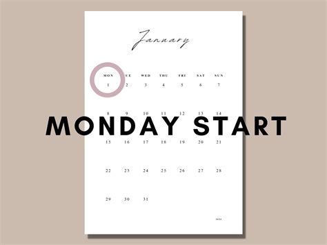 Printable 2024 Calendar, Portrait, Minimalist Monthly Calendar, Yearly ...