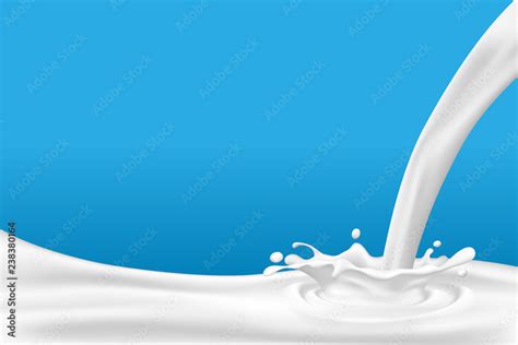 Realistic white milk pouring down and splash on blue background. Vector ...