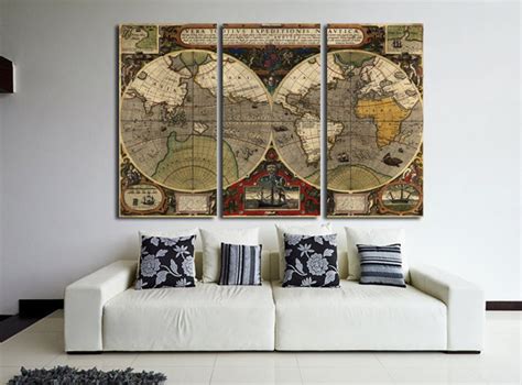 Cool Vintage World Map Printed on Canvas for Wall Decoration. - Etsy