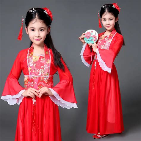 2018 autumn Kids traditional ancient chinese silk clothing for girls hanfu dance costumes folk ...