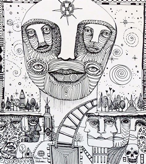 OUTSIDER ART - Karen Hickerson - Black and White Pen and Ink Ink Sketch, Sketch Book, Elements ...