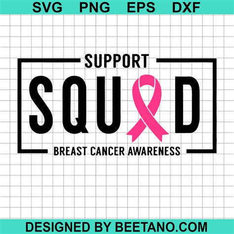 Support squad Breast cancer SVG, Pink ribbon breast cancer SVG, Breast cancer awareness SVG