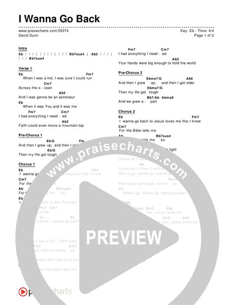 I Wanna Go Back Chords PDF (David Dunn) - PraiseCharts