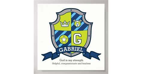 Gabriel boys name meaning heraldry bear crest poster | Zazzle