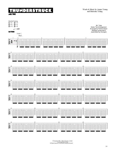 Mr. Tabs "Thunderstruck" Guitar Tab in B Major - Download & Print - SKU: MN0236216