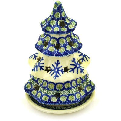 Polish Pottery Christmas Tree Candle Holder 7" Sweet Pea Snowflake | Christmas tree candle ...