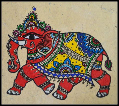 Indian Royal Elephant-Madhubani Painting. Handmade sheet, Poster & Acrylic Colors rotering pen ...