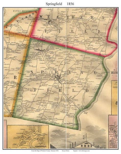 Springfield, Vermont 1856 Old Town Map Custom Print - Windsor Co. - OLD ...