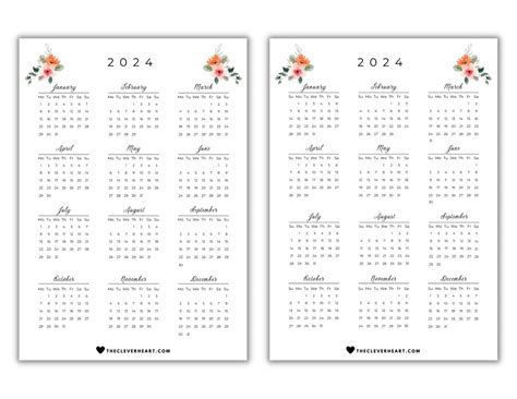 Free Cute Printable Yearly Calendar 2024 - Britt Colleen