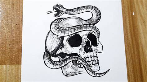 How to draw a skull tribal tattoo || Skull with snake drawing - YouTube