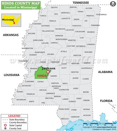 Hinds County Map, Mississippi