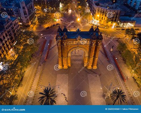 Aerial Night View of Arc De Triomphe, Stock Photo - Image of square ...