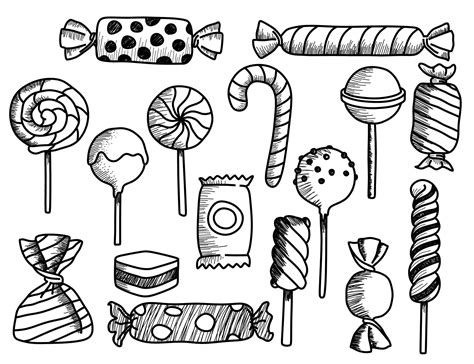 candy collection. Doodle sketch style. 12687710 Vector Art at Vecteezy