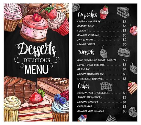 Premium Vector | Desserts and cakes menu chalkboard sketch vector