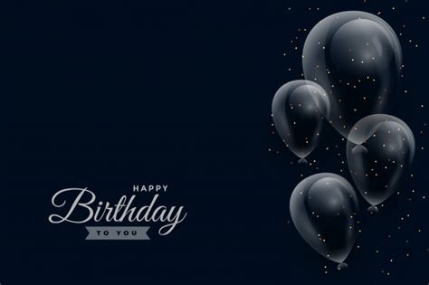 Happy birthday dark background with glossy balloons Free Vector