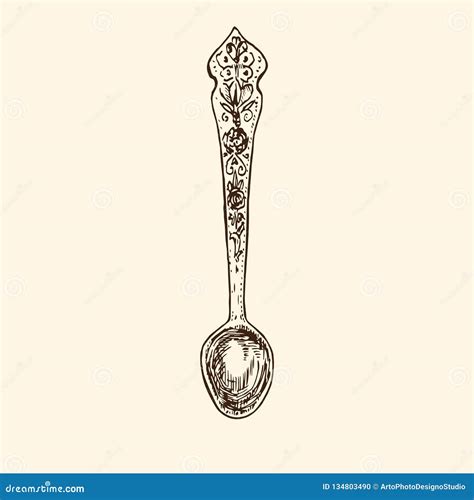 Teaspoon with Ornament, Hand Drawn Doodle, Simple Sketch in Pop Art Style, Vector Illustration ...