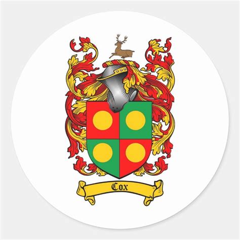 COX FAMILY CREST - COX COAT OF ARMS CLASSIC ROUND STICKER | Zazzle.com