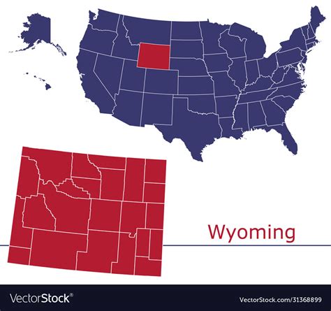 Wyoming map counties with usa map Royalty Free Vector Image