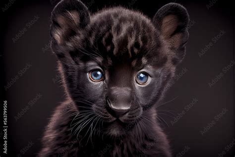 Portrait of a black baby panther on a black background. generative ai ...