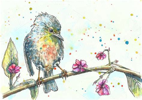 Watercolor bird sitting on a tree | Watercolor bird, Watercolor and ink ...