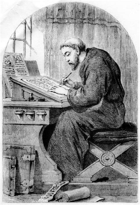 Illustration of monk writing | Iluminuras medievais, Idade media ...