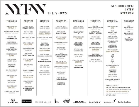 New York Fashion Week – NYFW The Shows – Schedule