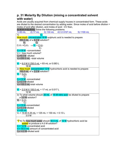 Molarity By Dilution