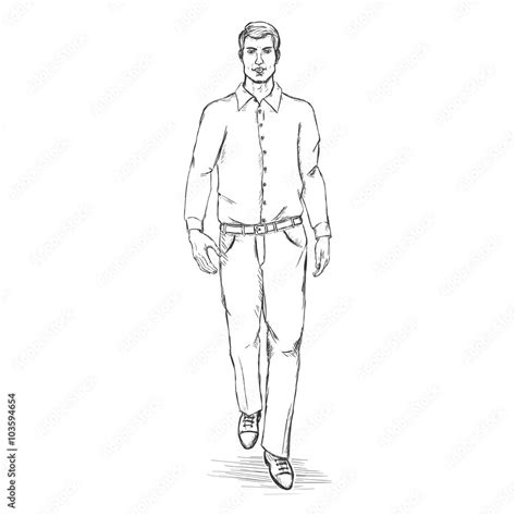 Vector Sketch Men Model in Shirt and Trousers.Business dress code ...