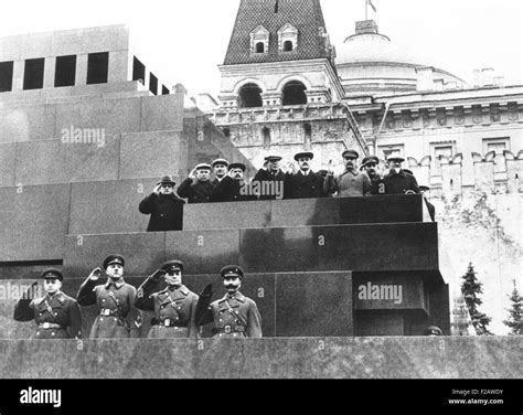 Soviet leaders on Lenin's tomb during for the 19th Anniversary of the October Revolution. Moscow ...