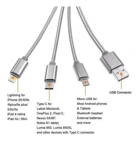 Cable Acordonado Micro Usb - iPhone Lightning Usb-c 3 En 1 ® - $ 173,00 ...