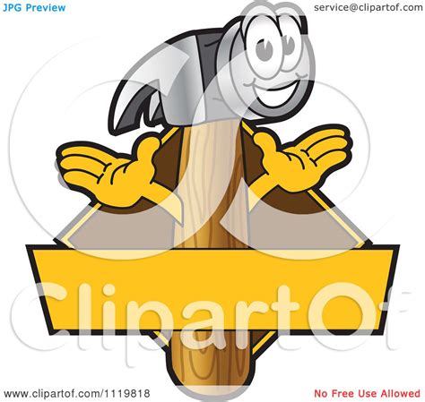 Cartoon Of A Happy Claw Hammer Logo Or Sign Design With Copyspace And A Brown Diamond - Royalty ...