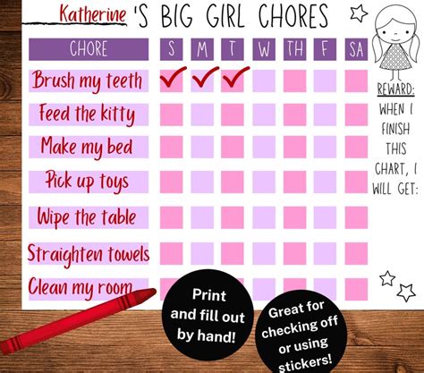 Chore Chart Big Printable For Girls | Chore Chart FREE Printable