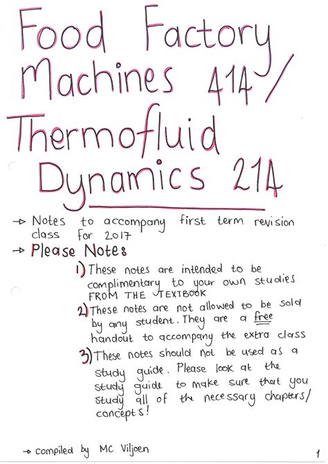 Thermofluiddynamics - Summary of term 1 - Notes to OCCQ . Ry FQnglon ...