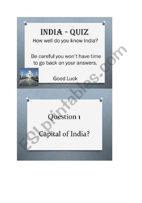 English worksheets: india quiz (format word)