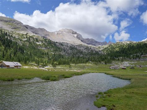 Le Vert Lake Near the Lavarella Hut in the Greenery of the Fanes - Sennes - Braies Nature Park ...